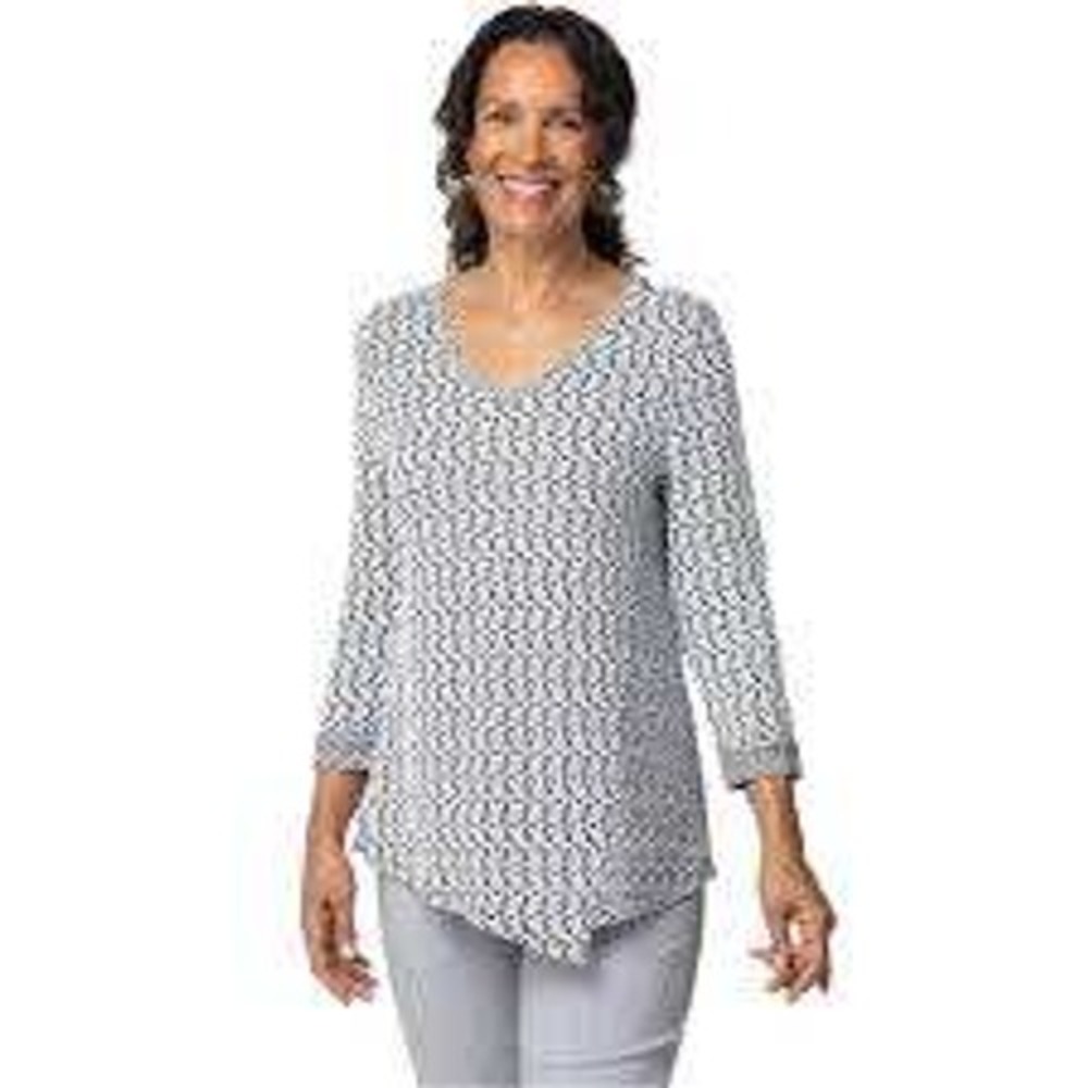 Habitat Waterfront Wave Angled Seam Tunic Top Women S Black Abstract Art To Wear